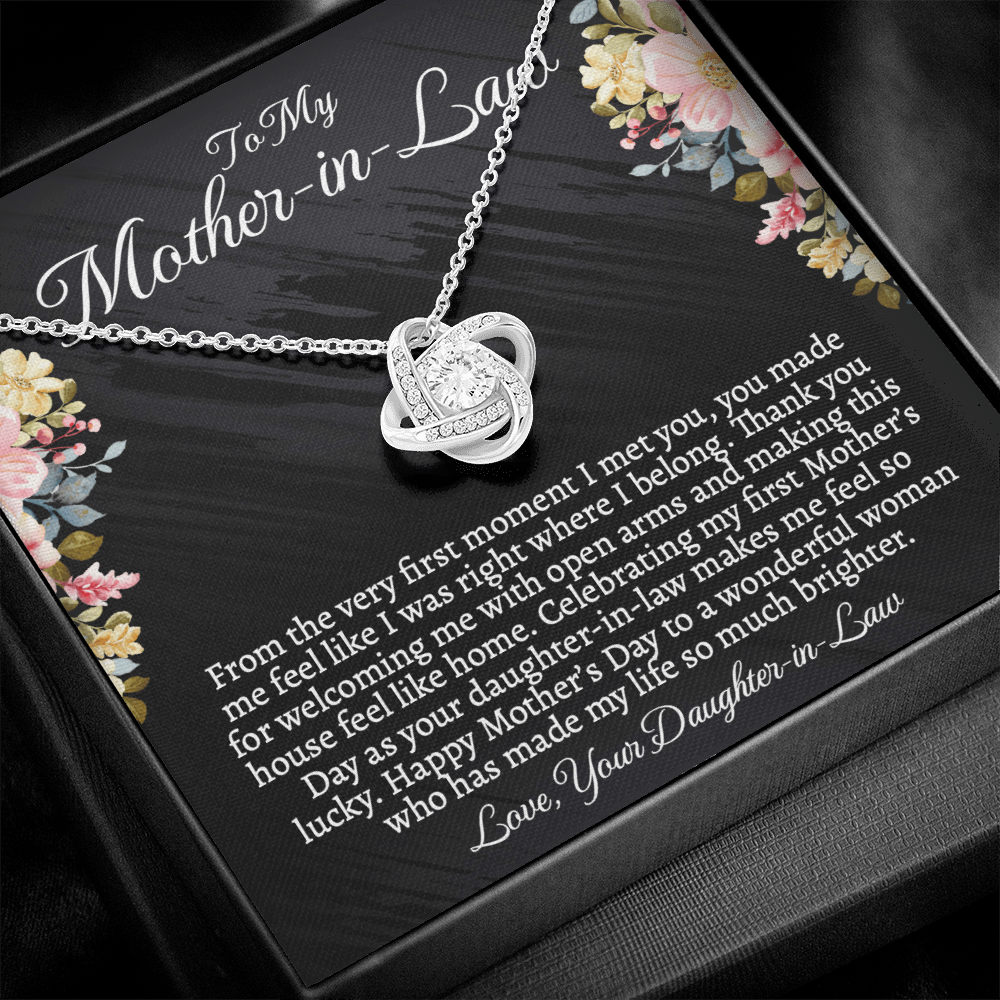 First Mother's Day Gift for Mother-in-Law, Love Knot Necklace with Personalized Message Card, Daughter-in-Law to Mother-in-Law Jewelry Gift