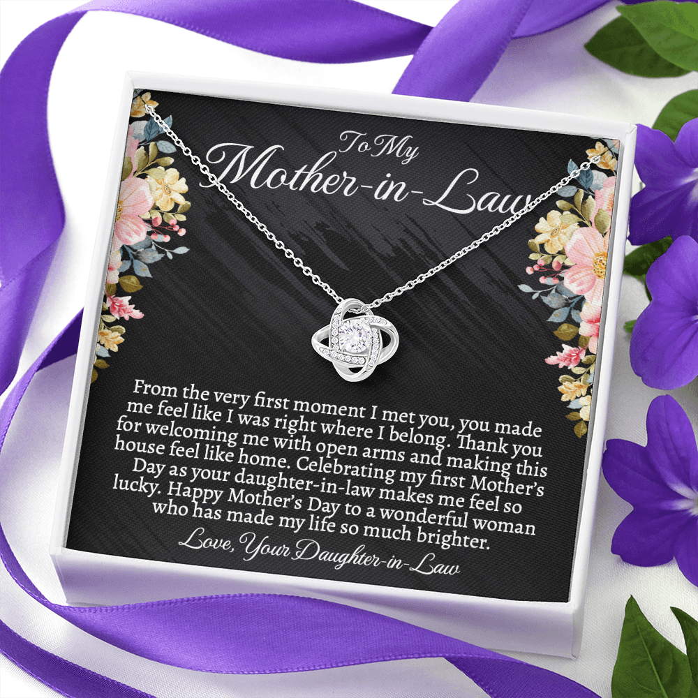First Mother's Day Gift for Mother-in-Law, Love Knot Necklace with Personalized Message Card, Daughter-in-Law to Mother-in-Law Jewelry Gift