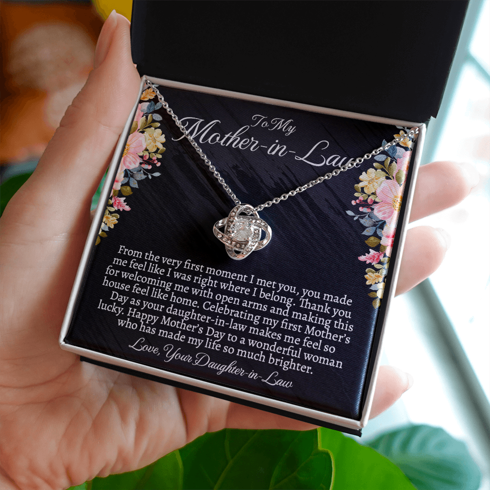 First Mother's Day Gift for Mother-in-Law, Love Knot Necklace with Personalized Message Card, Daughter-in-Law to Mother-in-Law Jewelry Gift