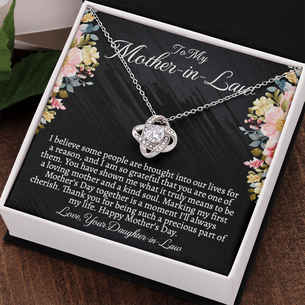 First Mother's Day Gift for Mother-in-Law, Meaningful Love Knot Necklace with Personalized Message Card, Daughter-in-Law to Mother-in-Law Jewelry