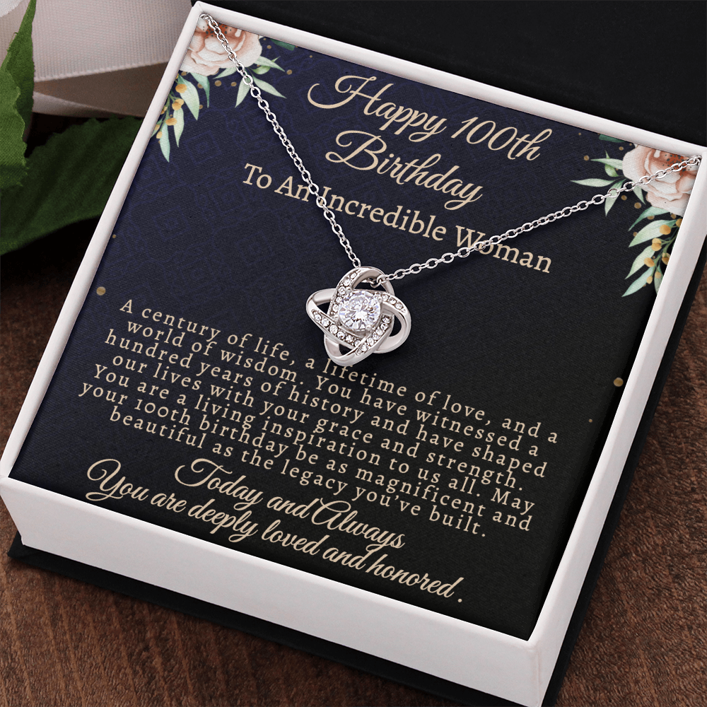 To My Legandary 100-Year-Old Woman | Centenarian 100th Birthday Gift | Elegant Love Knot Necklace