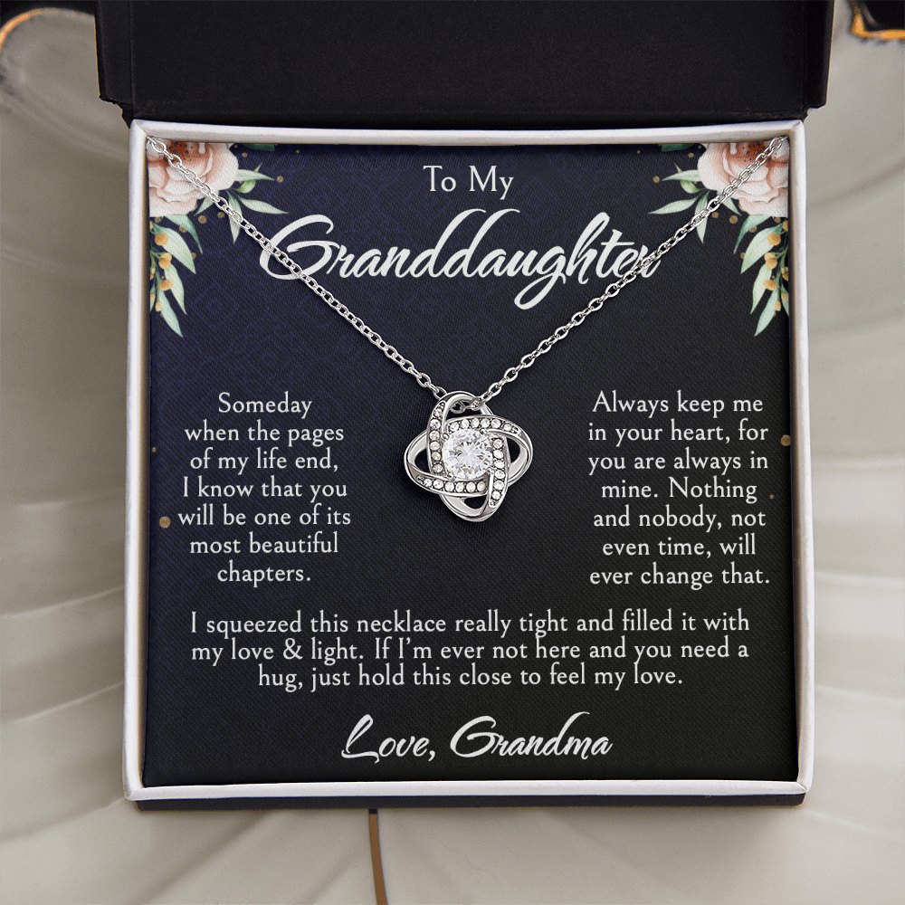 To My Granddaughter Necklace, Love Knot Pendant, Birthday, Graduation, Christmas, Mother's Day Gift From Grandma, Jewelry with LED Box & Message Card