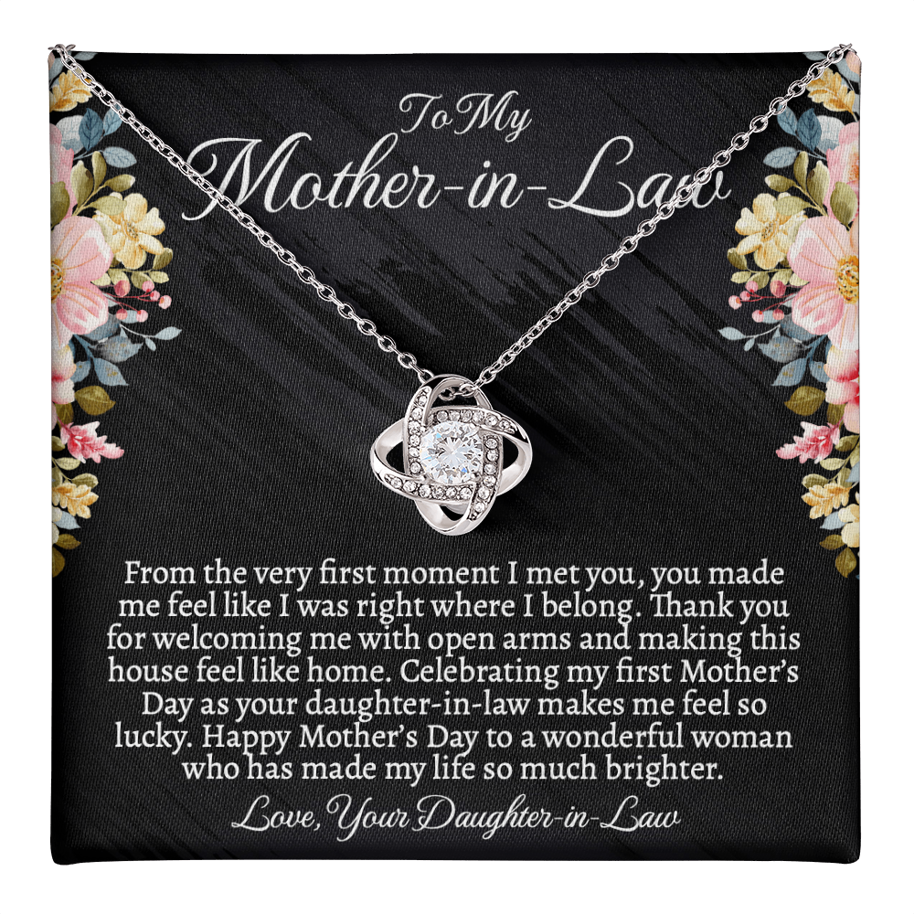First Mother's Day Gift for Mother-in-Law, Love Knot Necklace with Personalized Message Card, Daughter-in-Law to Mother-in-Law Jewelry Gift