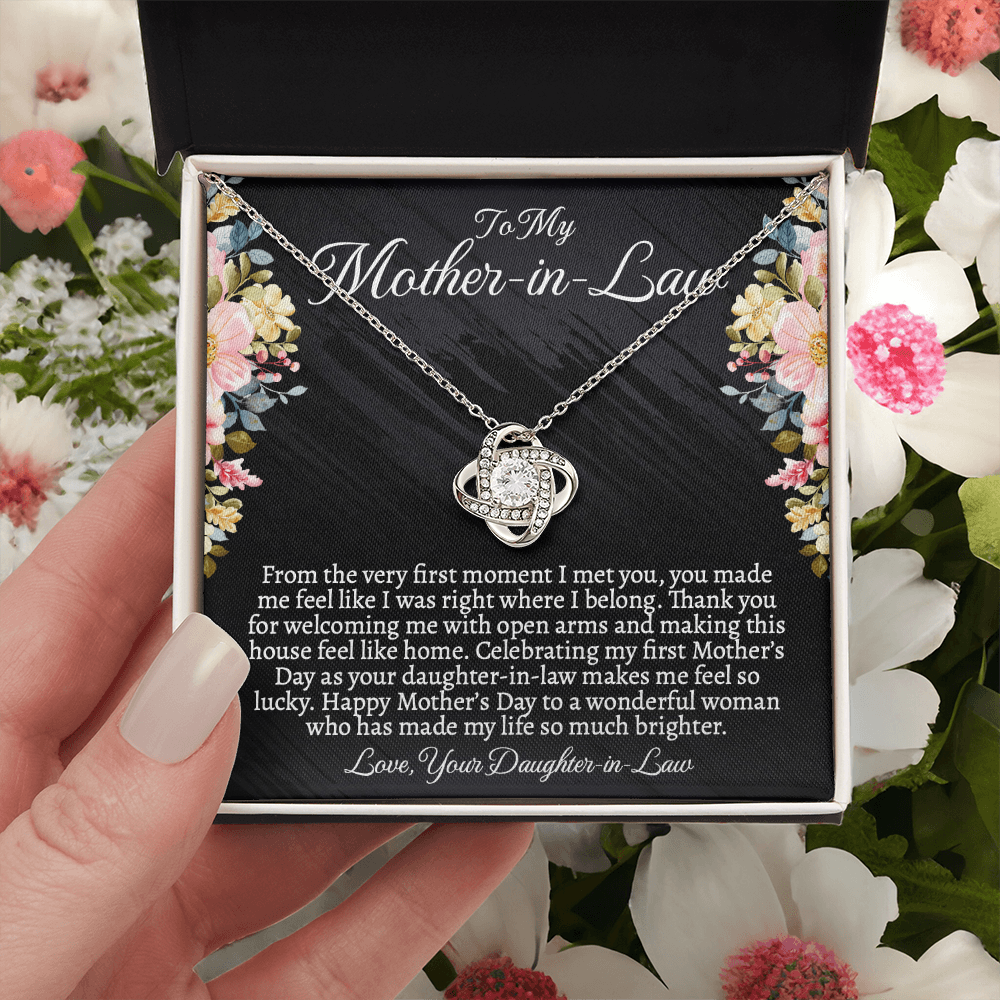 First Mother's Day Gift for Mother-in-Law, Love Knot Necklace with Personalized Message Card, Daughter-in-Law to Mother-in-Law Jewelry Gift