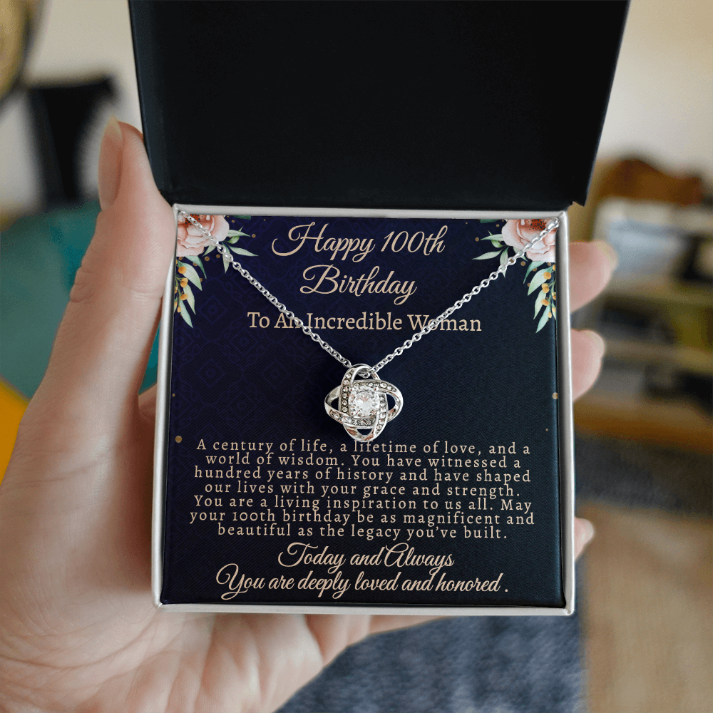 To My Legandary 100-Year-Old Woman | Centenarian 100th Birthday Gift | Elegant Love Knot Necklace