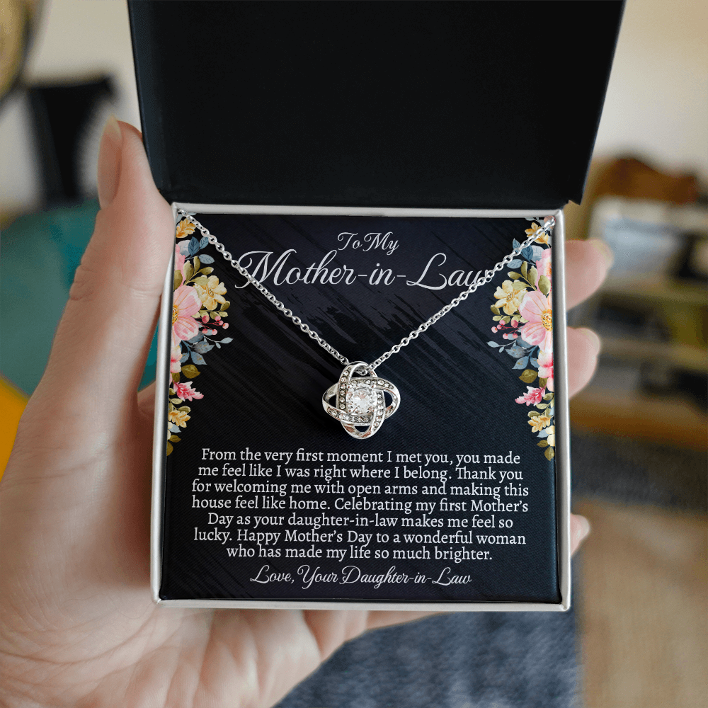 First Mother's Day Gift for Mother-in-Law, Love Knot Necklace with Personalized Message Card, Daughter-in-Law to Mother-in-Law Jewelry Gift