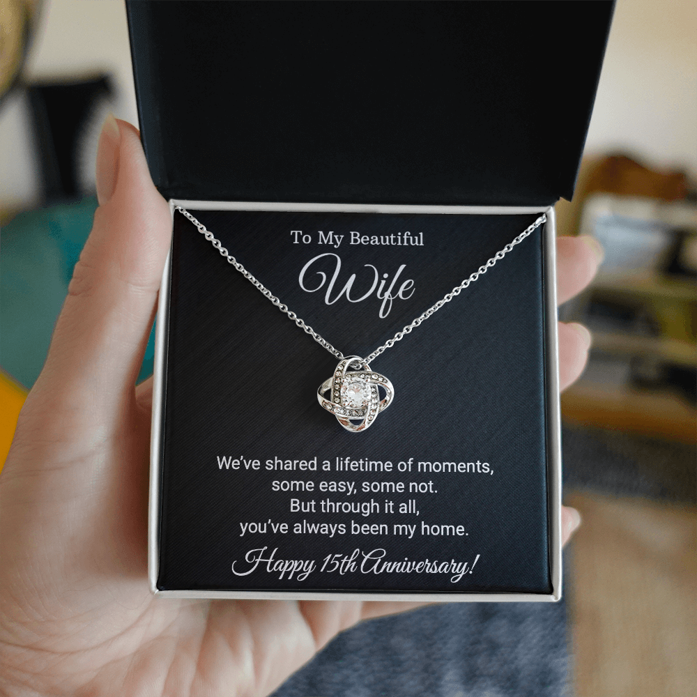 15th Wedding Anniversary Gift for Wife – Love Knot Necklace with Meaningful Message Card