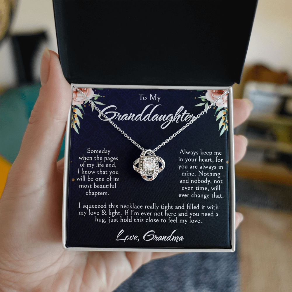 To My Granddaughter Necklace, Love Knot Pendant, Birthday, Graduation, Christmas, Mother's Day Gift From Grandma, Jewelry with LED Box & Message Card