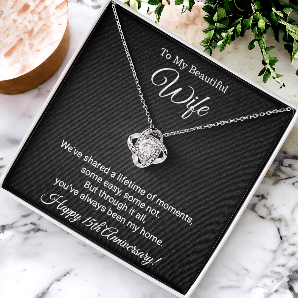 15th Wedding Anniversary Gift for Wife – Love Knot Necklace with Meaningful Message Card