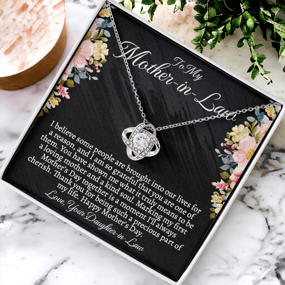 First Mother's Day Gift for Mother-in-Law, Meaningful Love Knot Necklace with Personalized Message Card, Daughter-in-Law to Mother-in-Law Jewelry
