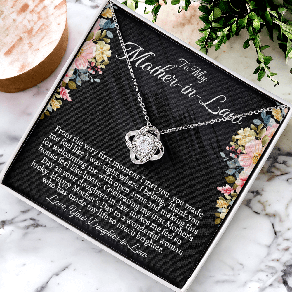 First Mother's Day Gift for Mother-in-Law, Love Knot Necklace with Personalized Message Card, Daughter-in-Law to Mother-in-Law Jewelry Gift