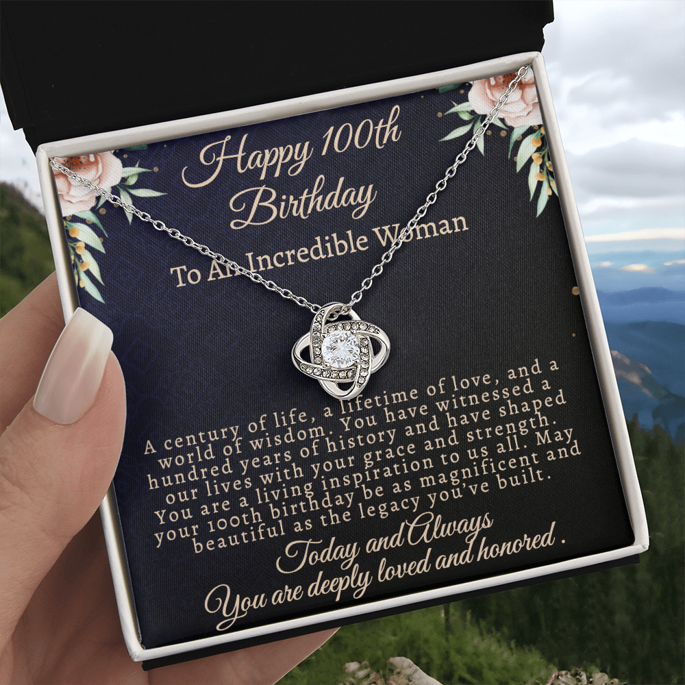To My Legandary 100-Year-Old Woman | Centenarian 100th Birthday Gift | Elegant Love Knot Necklace