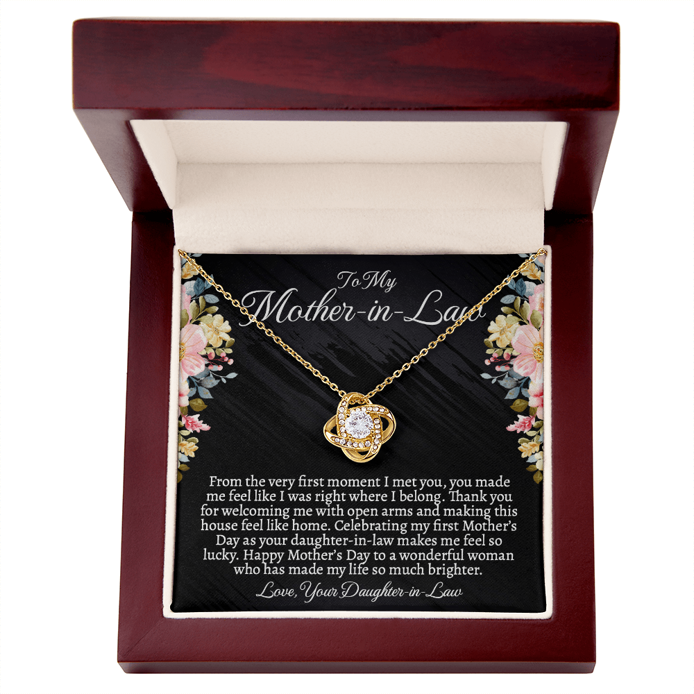 First Mother's Day Gift for Mother-in-Law, Love Knot Necklace with Personalized Message Card, Daughter-in-Law to Mother-in-Law Jewelry Gift