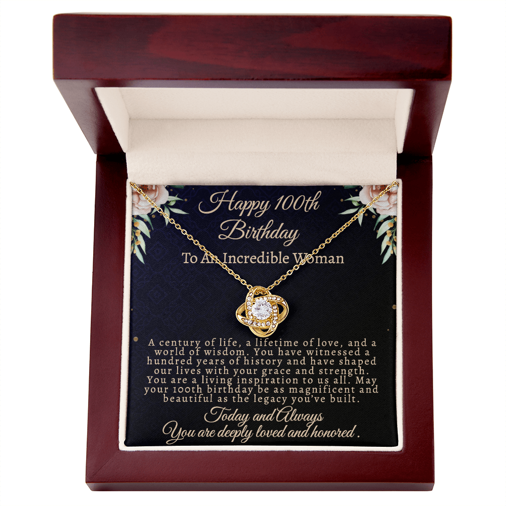 To My Legandary 100-Year-Old Woman | Centenarian 100th Birthday Gift | Elegant Love Knot Necklace
