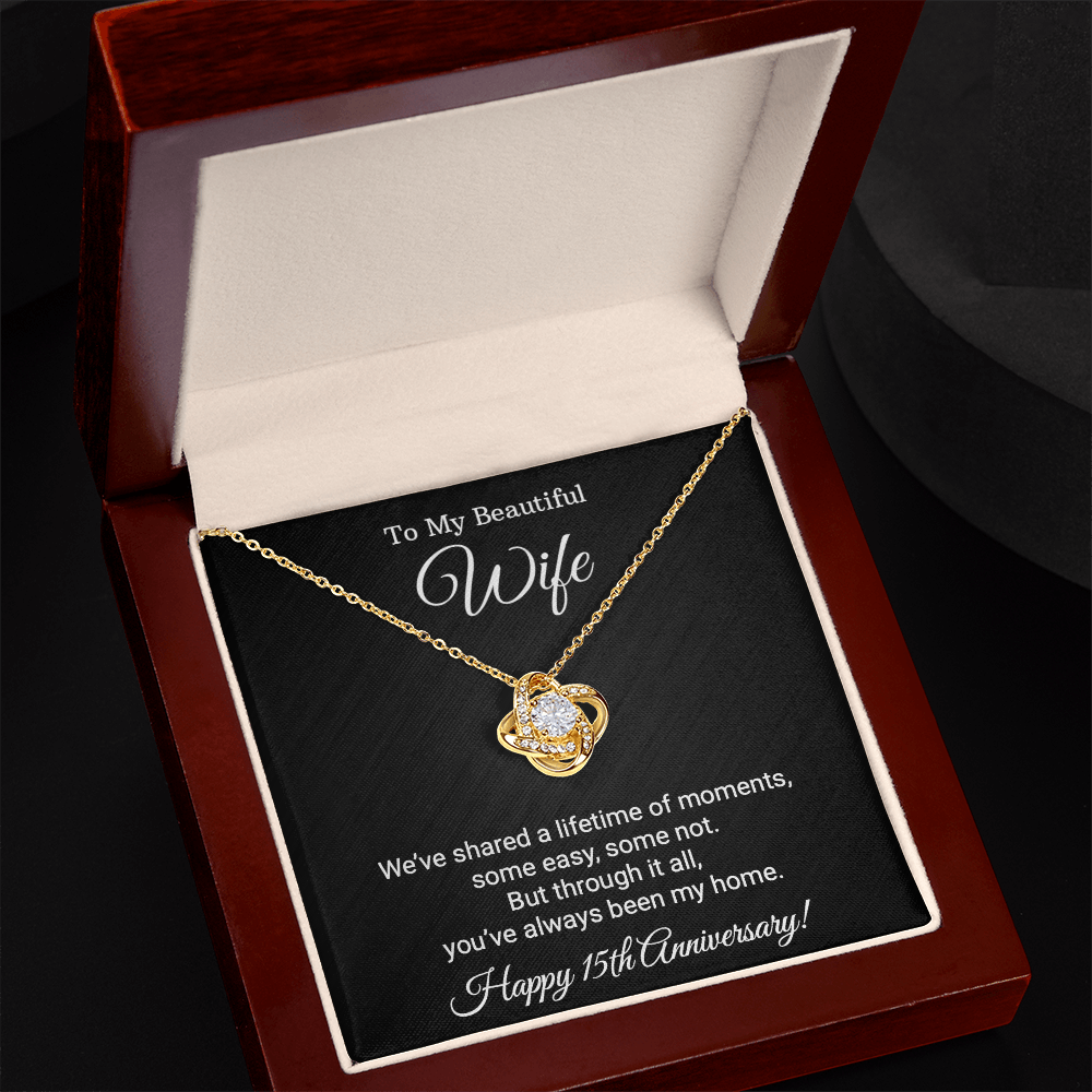 15th Wedding Anniversary Gift for Wife – Love Knot Necklace with Meaningful Message Card