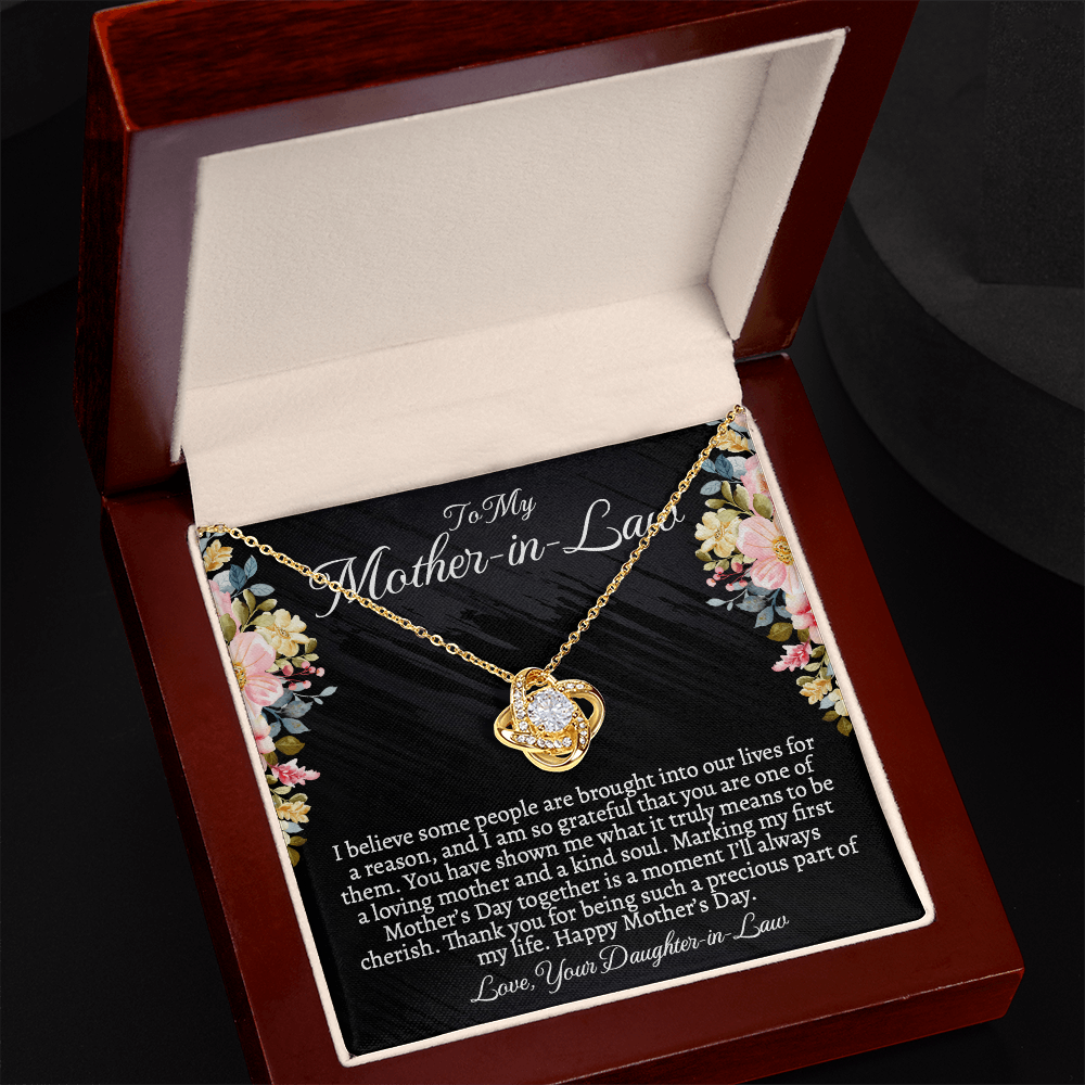 First Mother's Day Gift for Mother-in-Law, Meaningful Love Knot Necklace with Personalized Message Card, Daughter-in-Law to Mother-in-Law Jewelry