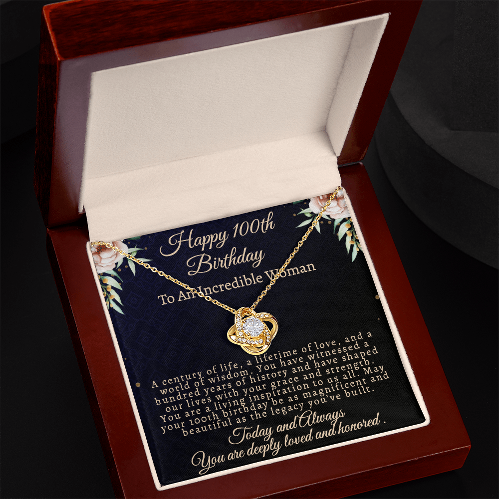 To My Legandary 100-Year-Old Woman | Centenarian 100th Birthday Gift | Elegant Love Knot Necklace