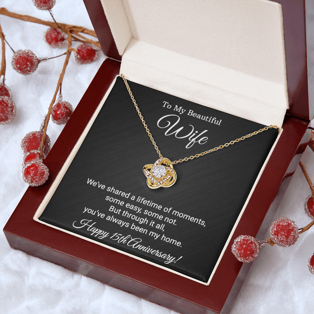 15th Wedding Anniversary Gift for Wife – Love Knot Necklace with Meaningful Message Card