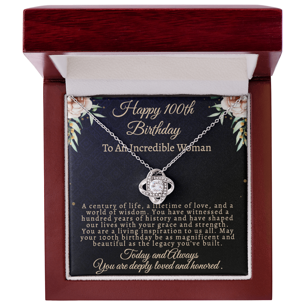 To My Legandary 100-Year-Old Woman | Centenarian 100th Birthday Gift | Elegant Love Knot Necklace