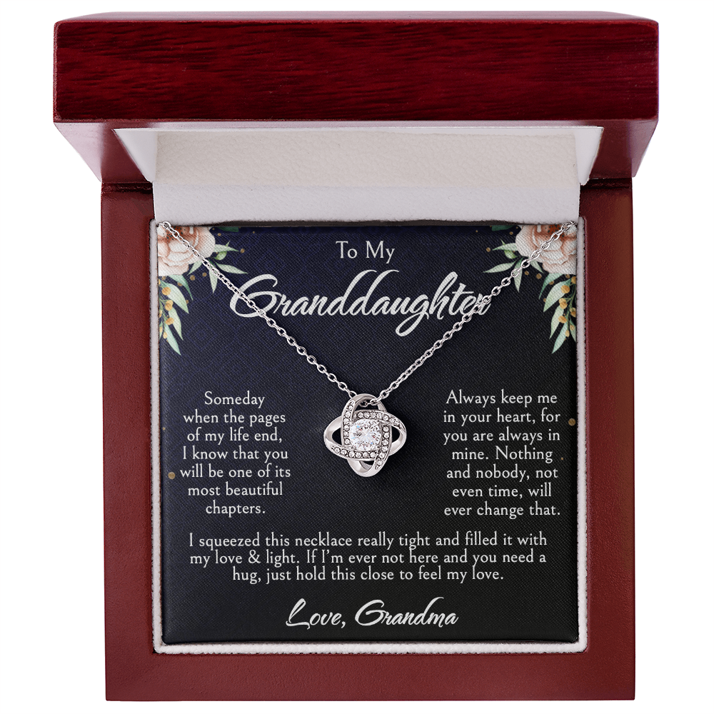 To My Granddaughter Necklace, Love Knot Pendant, Birthday, Graduation, Christmas, Mother's Day Gift From Grandma, Jewelry with LED Box & Message Card