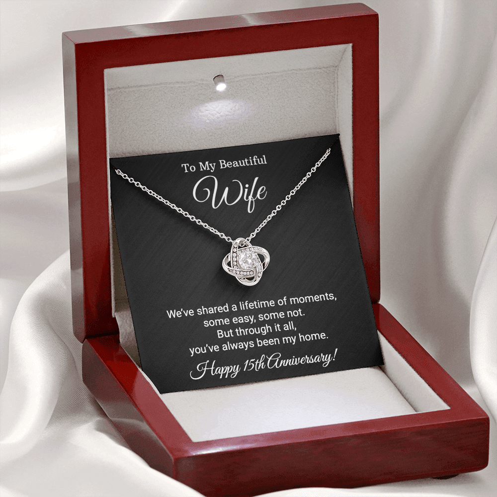 15th Wedding Anniversary Gift for Wife – Love Knot Necklace with Meaningful Message Card