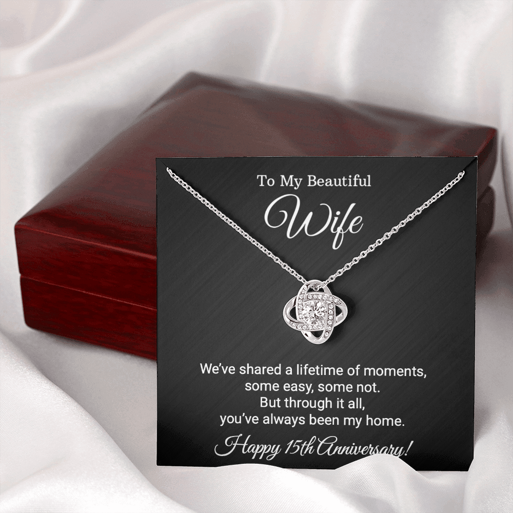 15th Wedding Anniversary Gift for Wife – Love Knot Necklace with Meaningful Message Card