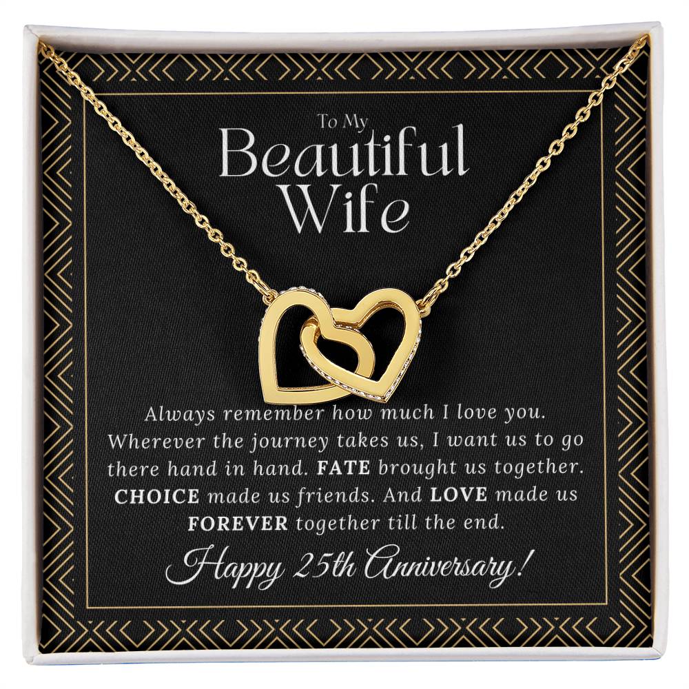 25 Year Anniversary Gift For Wife - Interlocking Hearts Necklace