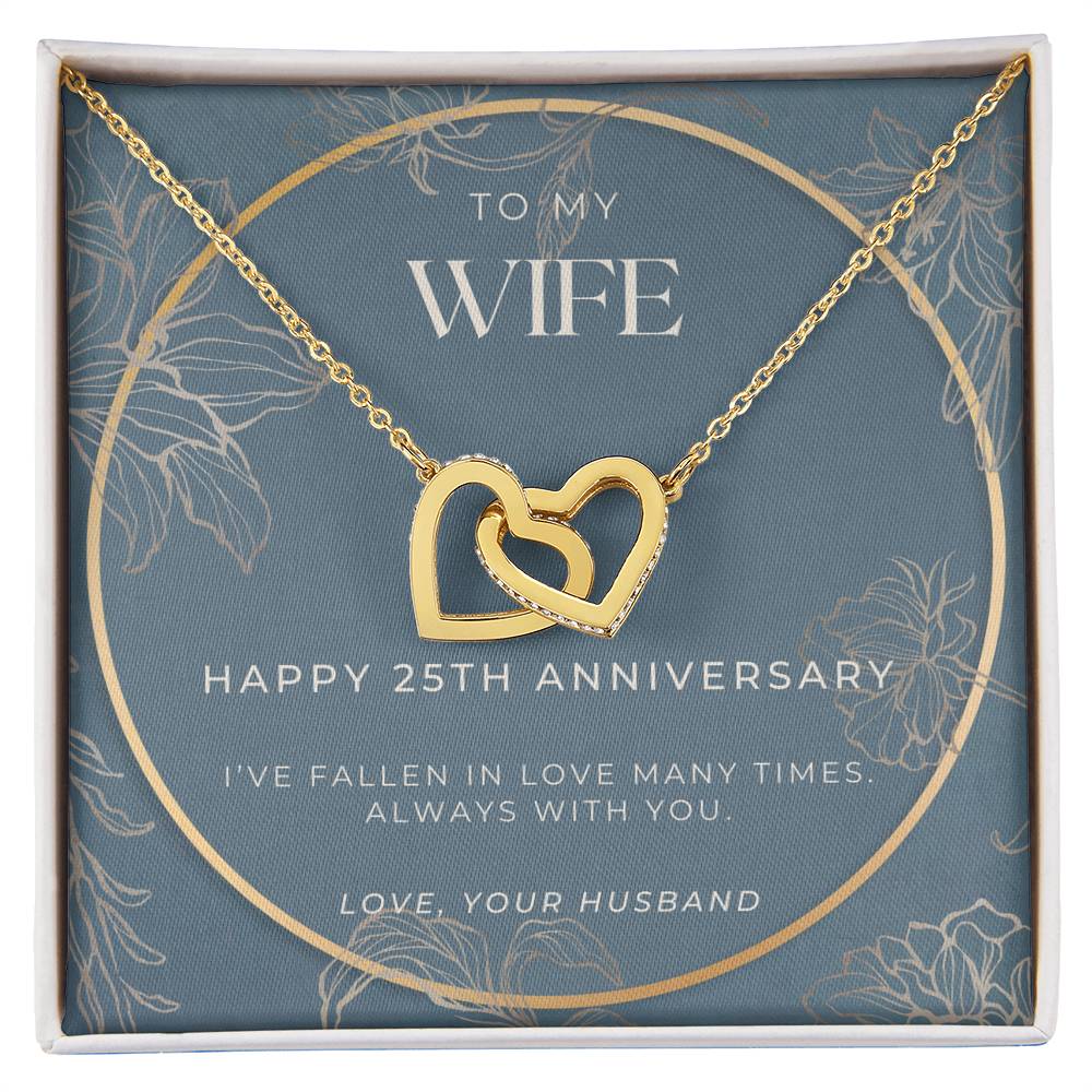 25 Year Anniversary Gift For Wife - Interlocking Hearts Necklace