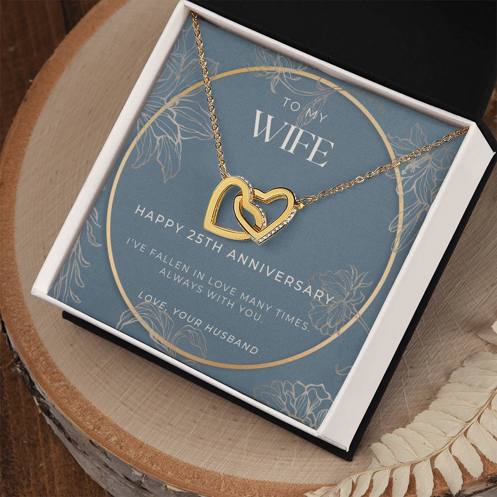 25 Year Anniversary Gift For Wife - Interlocking Hearts Necklace