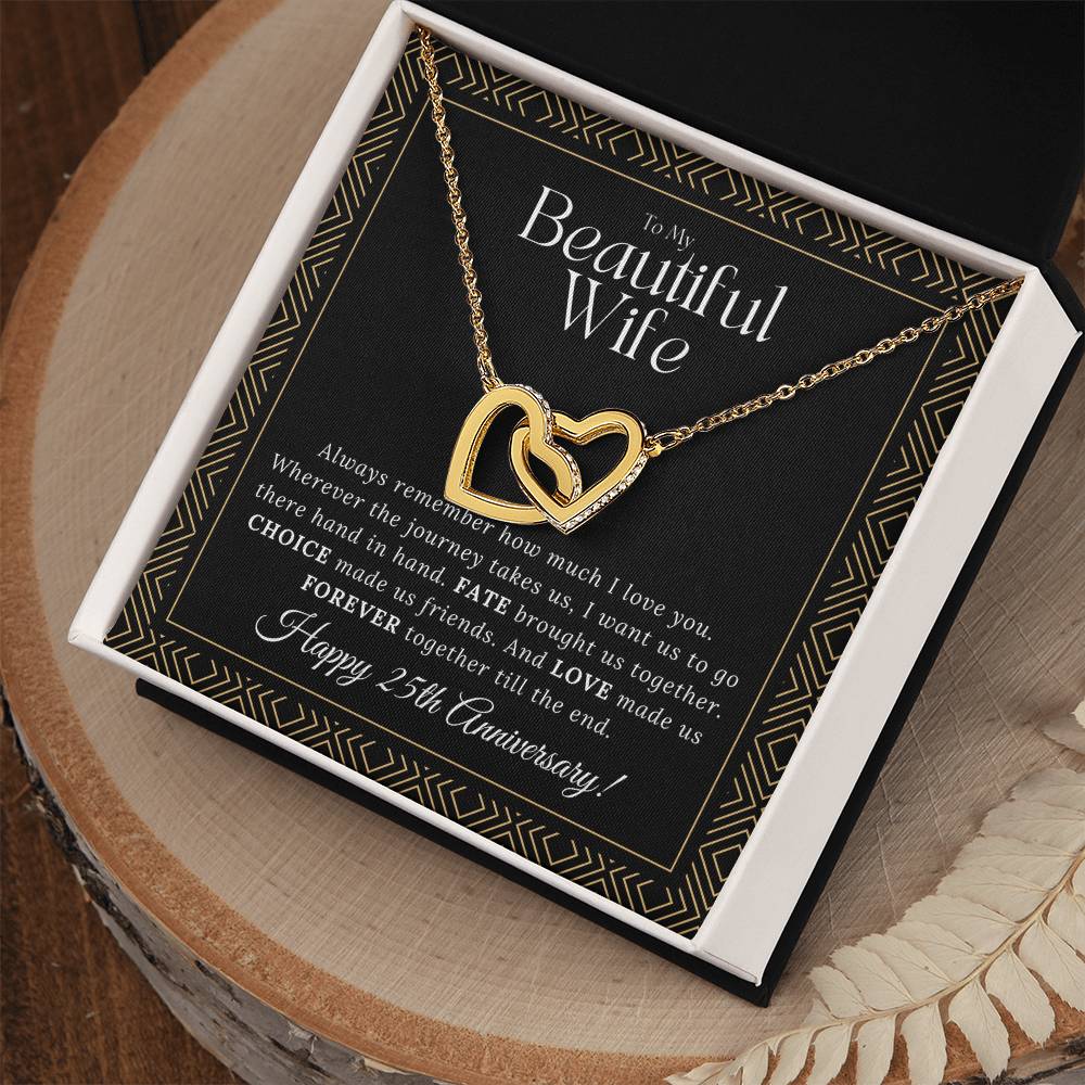 25 Year Anniversary Gift For Wife - Interlocking Hearts Necklace