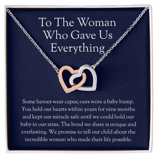 To The Woman Who Gave Us Everything - Surrogate Thank You Gift | "Our Hero Wore a Baby Bump" Necklace