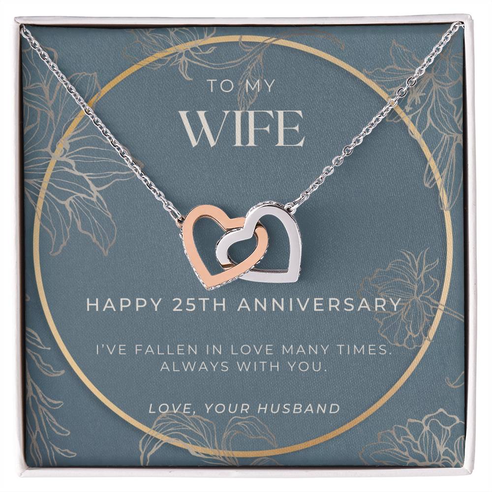 25 Year Anniversary Gift For Wife - Interlocking Hearts Necklace