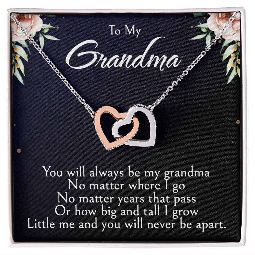 To My Grandma Necklace, Mother's Day Jewelry Gift, Two Hearts Embellished with Crystals
