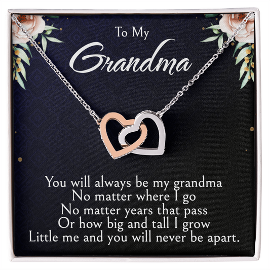 To My Grandma Necklace, Mother's Day Jewelry Gift, Two Hearts Embellished with Crystals
