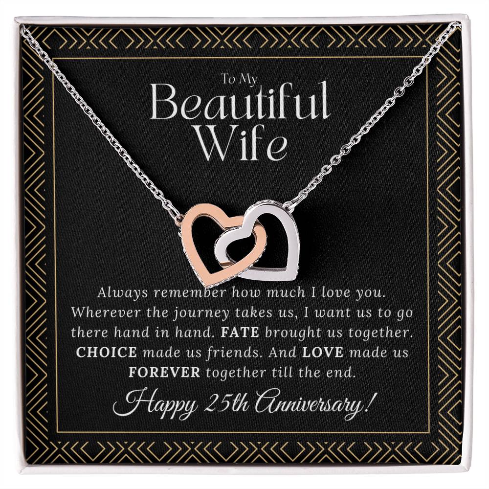 25 Year Anniversary Gift For Wife - Interlocking Hearts Necklace