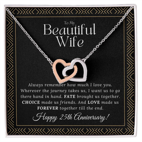 25 Year Anniversary Gift For Wife - Interlocking Hearts Necklace