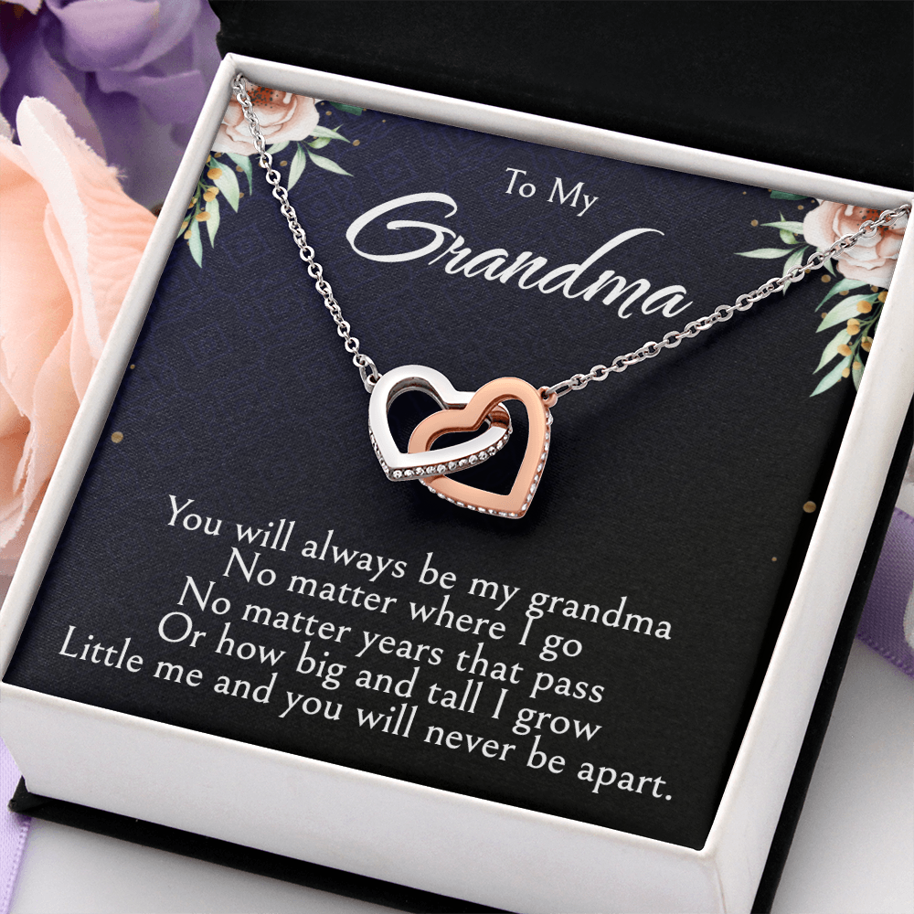 To My Grandma Necklace, Mother's Day Jewelry Gift, Two Hearts Embellished with Crystals