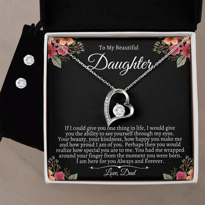 To My Daughter Gift, Necklace Earring Set Gift from Dad, Dad to Daughter, Daughter Birthday Daughter Christmas Gift, Daughter Gift Box