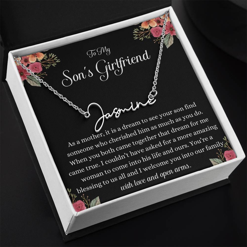Meaningful Gift for Son's Girlfriend - Best Birthday & Christmas Gift - Jewelry Gift Box Included - Name Necklace