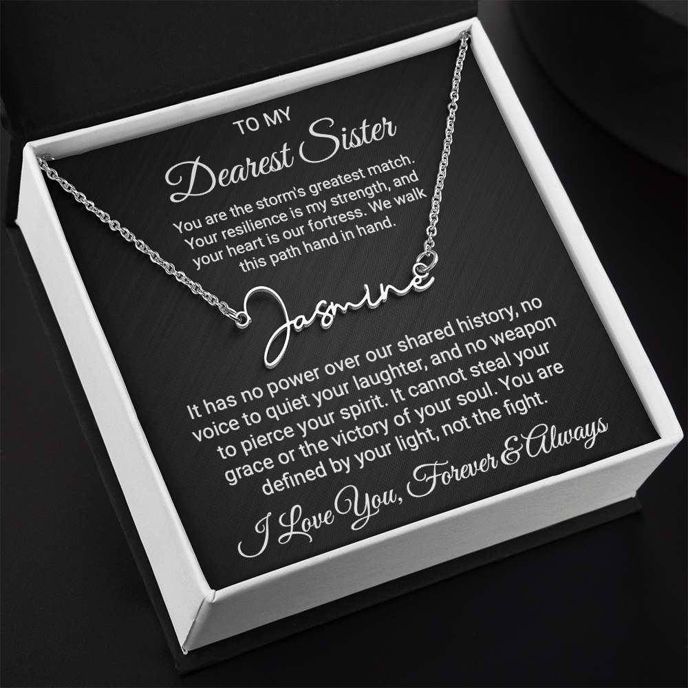 Sister Cancer Warrior Gift, Personalized Name Necklace with Message Card, To My Brave Sister Jewelry, Cancer Support Gift for Her, Strength