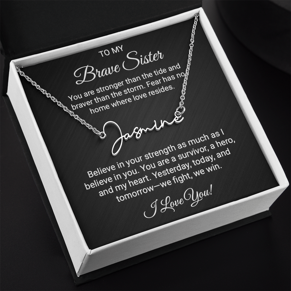 To My Warrior Sister - Personalized Name Necklace with Heartfelt Message Card | Cancer Support Gift, Sisterhood Strength Jewelry