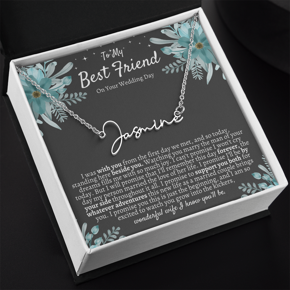 To My Best Friend On Your Wedding Day – Personalized Name Necklace, Custom Wedding Gift for Bride, Best Friend Wedding Jewelry, Made in USA