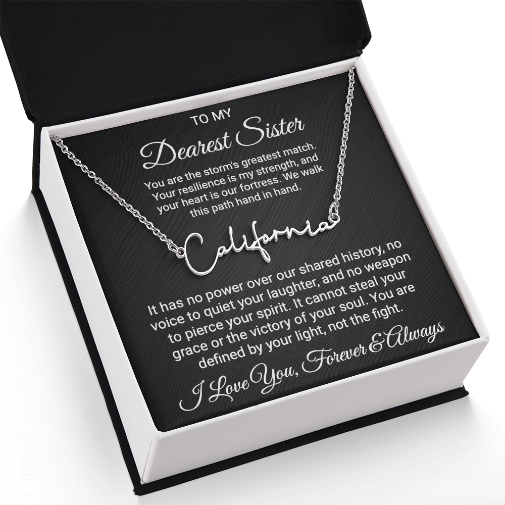Sister Cancer Warrior Gift, Personalized Name Necklace with Message Card, To My Brave Sister Jewelry, Cancer Support Gift for Her, Strength