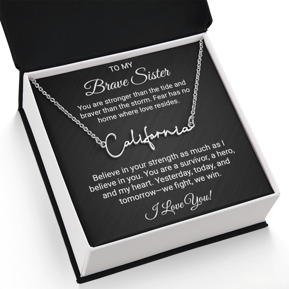 To My Warrior Sister - Personalized Name Necklace with Heartfelt Message Card | Cancer Support Gift, Sisterhood Strength Jewelry