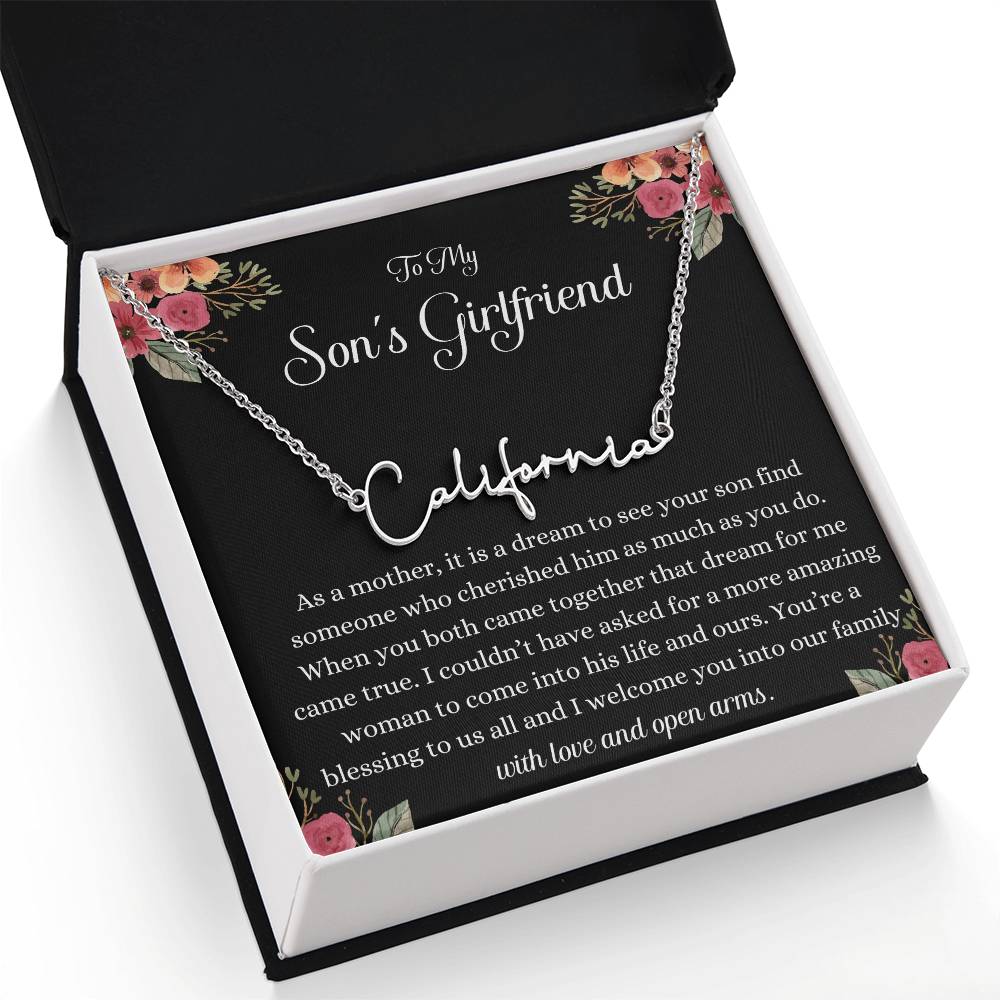 Meaningful Gift for Son's Girlfriend - Best Birthday & Christmas Gift - Jewelry Gift Box Included - Name Necklace
