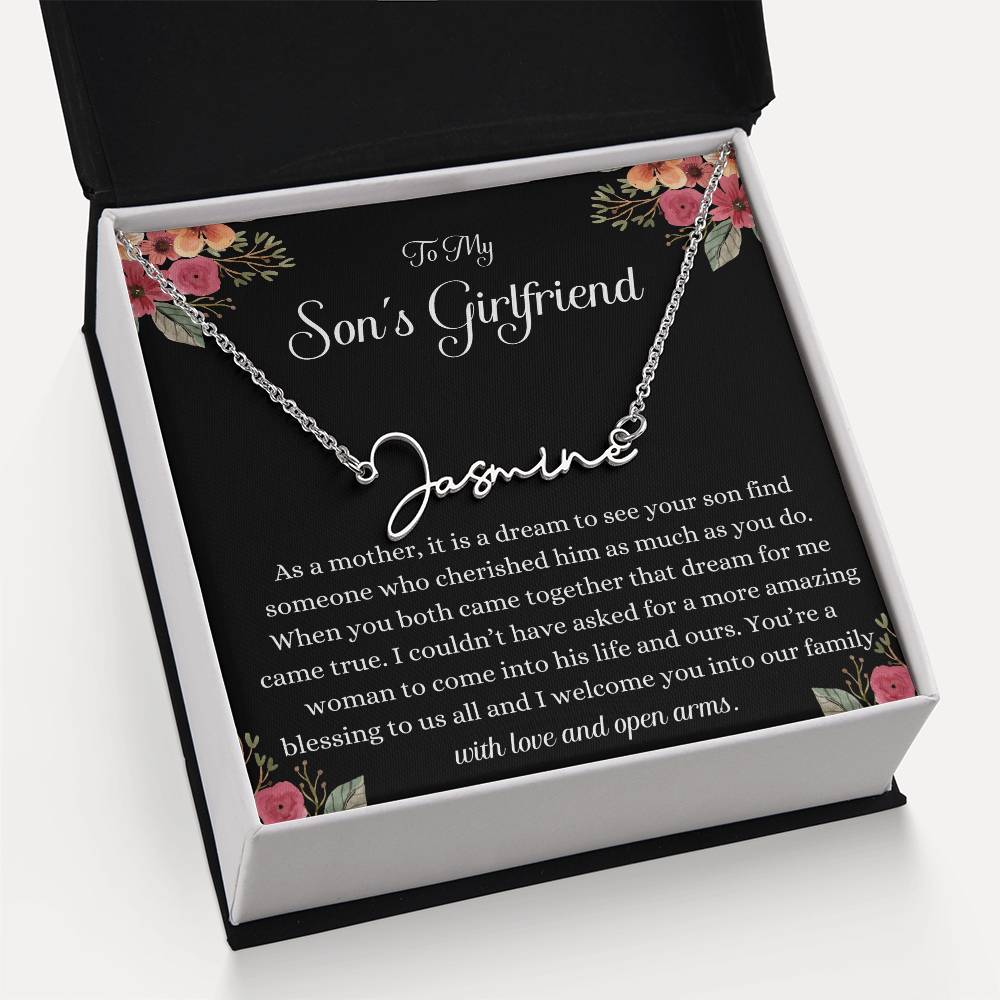 Meaningful Gift for Son's Girlfriend - Best Birthday & Christmas Gift - Jewelry Gift Box Included - Name Necklace