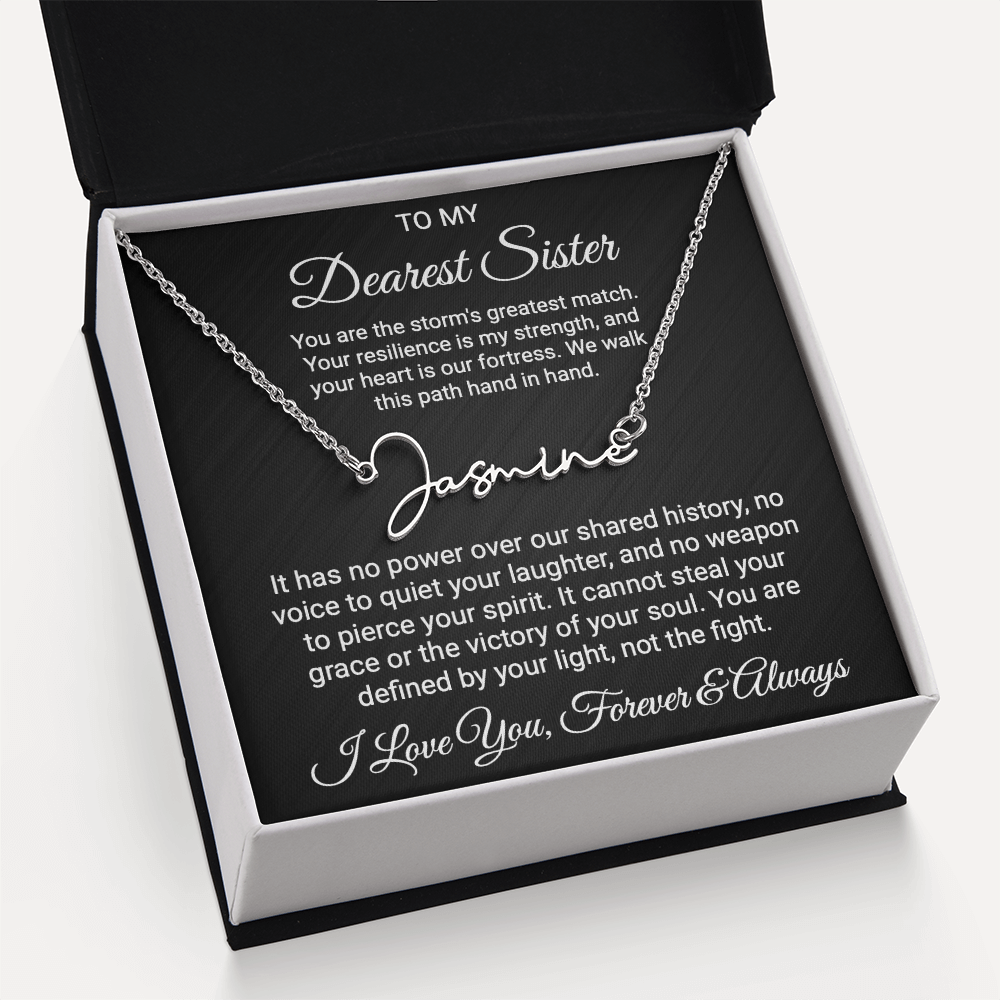 Sister Cancer Warrior Gift, Personalized Name Necklace with Message Card, To My Brave Sister Jewelry, Cancer Support Gift for Her, Strength