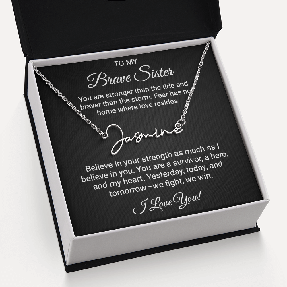 To My Warrior Sister - Personalized Name Necklace with Heartfelt Message Card | Cancer Support Gift, Sisterhood Strength Jewelry