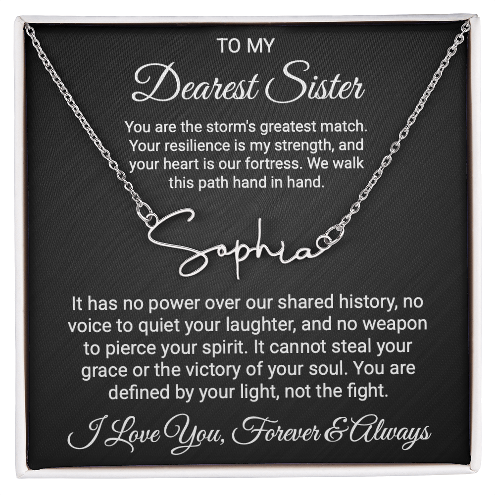 Sister Cancer Warrior Gift, Personalized Name Necklace with Message Card, To My Brave Sister Jewelry, Cancer Support Gift for Her, Strength