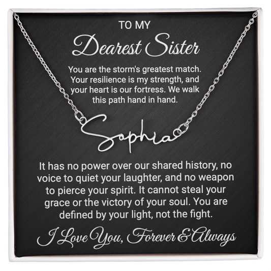 Sister Cancer Warrior Gift, Personalized Name Necklace with Message Card, To My Brave Sister Jewelry, Cancer Support Gift for Her, Strength